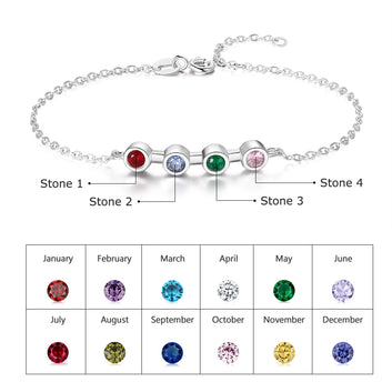 Personalized Customized 4 Birthstones Round Zircon Bracelet