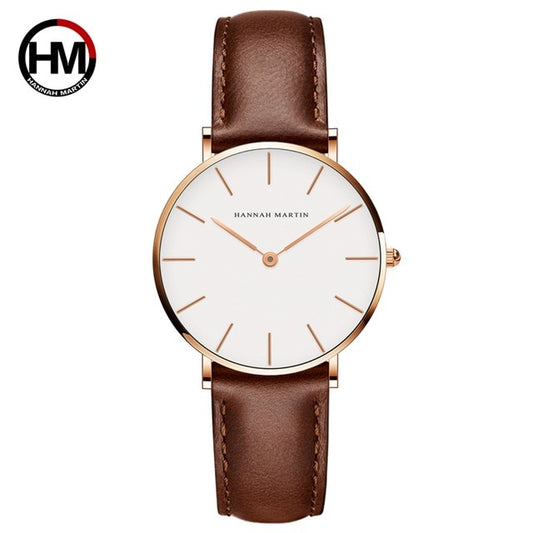Relojes de cuero marrón para mujer, esfera blanca, reloj de lujo de primera marca para mujer, resistente al agua