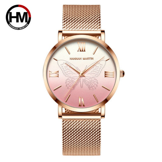 Women 3D Butterfly Top Brand Luxury Stainless Steel Waterproof Wristwatch