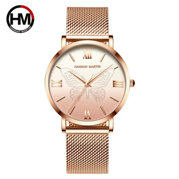 Women 3D Butterfly Top Brand Luxury Stainless Steel Waterproof Wristwatch