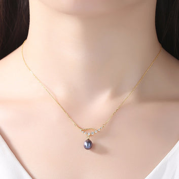 Gargantilla de plata de ley 925 con colgante de perla blanca y negra natural