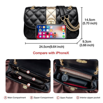 Bolso bandolera de piel con solapa y entramado de diamantes para mujer