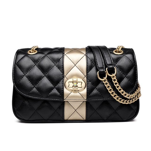 Diamond Lattice Flap Lady Leather Messenger Bag