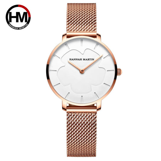 Nuevo reloj de cuarzo de malla de acero inoxidable con diseño de flor mágica que cambia de color al sol