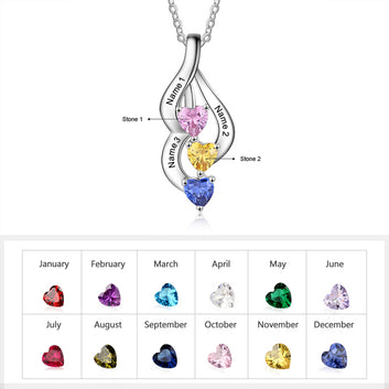 Personalized Engravable Name Necklaces for Women Custom 3 Heart Birthstone Pendant