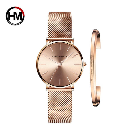 Reloj sencillo de malla de acero inoxidable en oro rosa para mujer, resistente al agua
