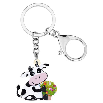 Acrylic Anime Dairy Cattle Cow Key Chains Farm Animal Key Bag Car Purse Decorations Jewelry