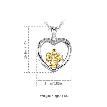 Collar con colgante de ángel de mamá en plata de ley con incrustaciones de cristal en forma de corazón