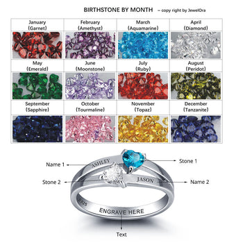 Personalized 925 Sterling Silver Double Heart Birthstone DIY Name Ring