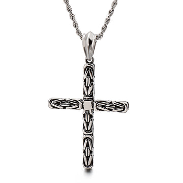 Blessing God Cross Polished and Blacken Stainless Steel Necklace