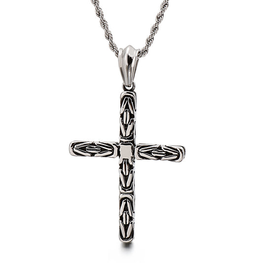 Collar de acero inoxidable pulido y ennegrecido con la cruz de la bendición de Dios