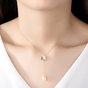 Collar con colgante de flor de perla natural, joyería de plata de ley 925