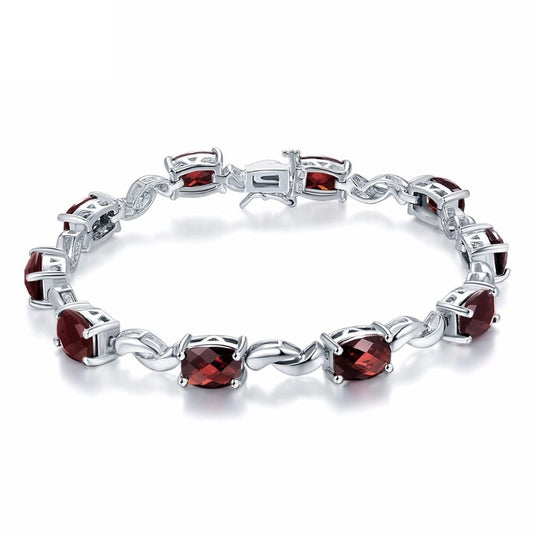 Pulsera de granate natural con piedras preciosas en plata de ley 925