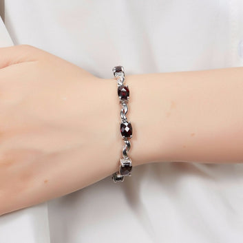 Pulsera de granate natural con piedras preciosas en plata de ley 925