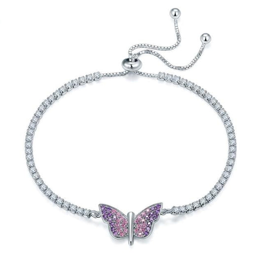 Pulsera ajustable de mariposa en plata de ley 925