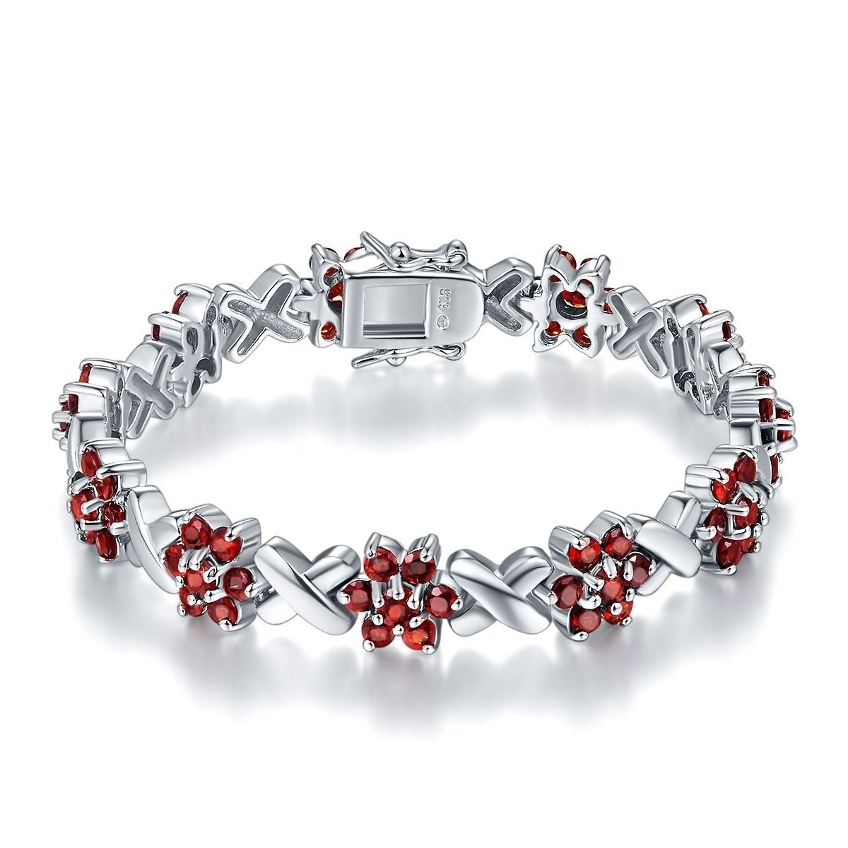 Natural Red Garnet 925 Silver Bracelet