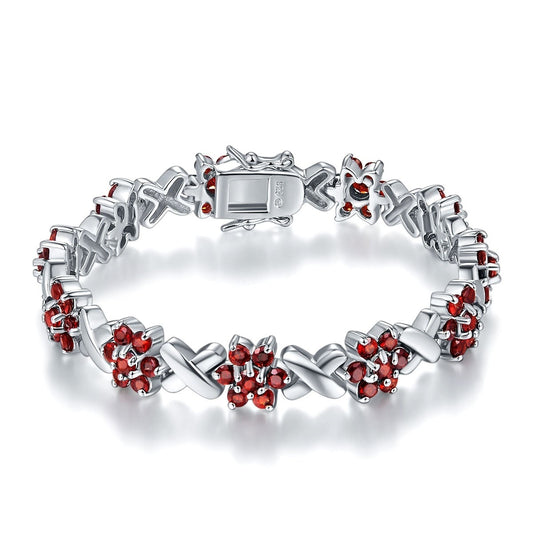 Pulsera de plata 925 con granate rojo natural