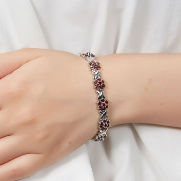 Natural Red Garnet 925 Silver Bracelet