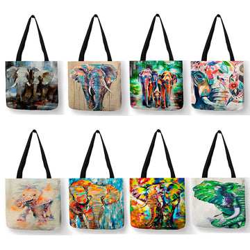 Classic Boho Indian Elephant Colorful Oil Painting Art Tote Bag