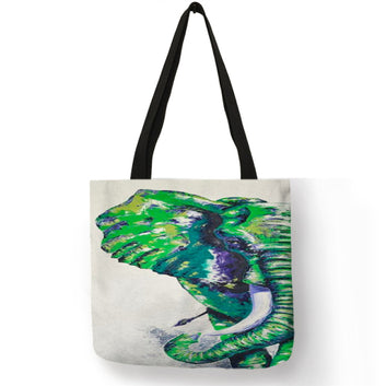 Bolsa de mano clásica con pintura al óleo colorida de elefante indio bohemio
