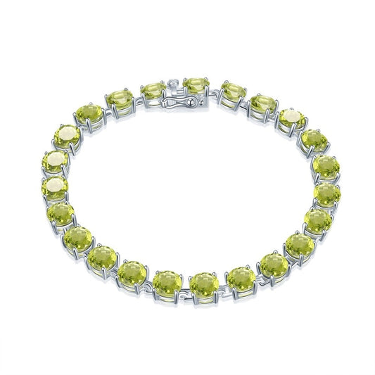 Natural Peridot Gemstone Solid 925 Sterling Silver Chain Bracelet