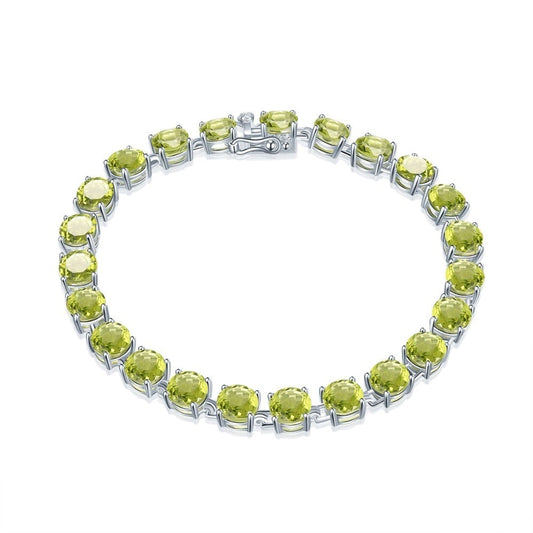 Pulsera de cadena de plata de ley 925 maciza con piedra preciosa de peridoto natural