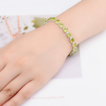 Natural Peridot Gemstone Solid 925 Sterling Silver Chain Bracelet