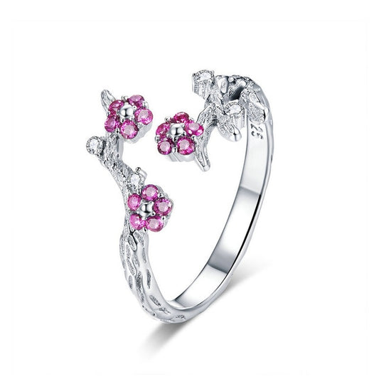 925 Sterling Silver Winter Blooming Plum Flower Ring