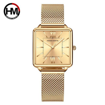 Reloj de pulsera de acero inoxidable con caja cuadrada romana y esfera verde