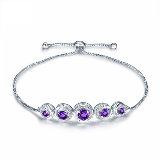 Natural Gemstone African Amethyst 925 Sterling Silver Adjustable Bracelet