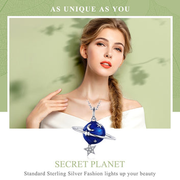 925 Sterling Silver Secret Planet Moon Star Necklace