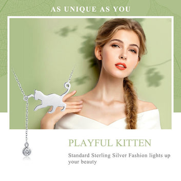 Collar de gato adorable de plata de ley 925