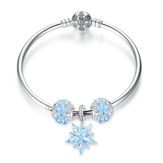 Pulsera de princesa con copos de nieve de invierno en plata de ley 925