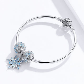Pulsera de princesa con copos de nieve de invierno en plata de ley 925