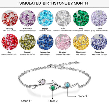 Customized 3 Birthstones Branch Bracelet