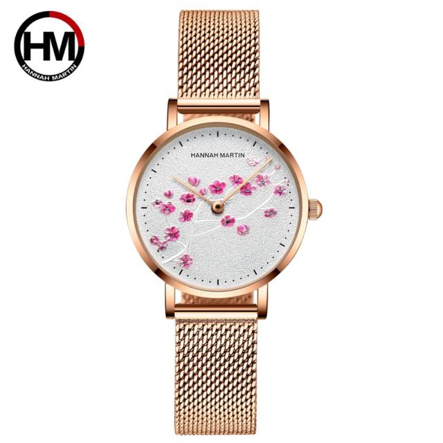 Red Plum Blossom Genuine Leather Band Watch For Women