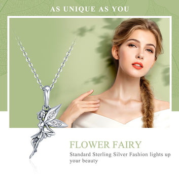 Collar largo de hada de las flores en plata de ley 925
