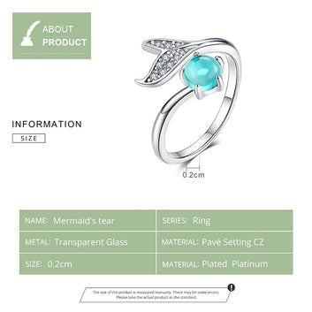 925 Sterling Silver Blue Ocean Stone Tear Fish Tail Ring