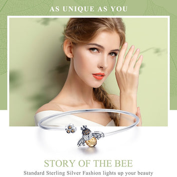 Pulsera de abeja y panal de cristal de plata de ley 925