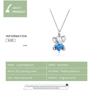 925 Sterling Silver Ocean Blue Heart Elephant Necklace