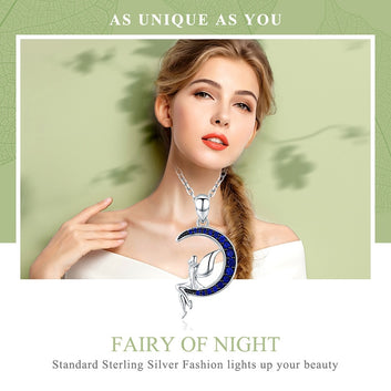 925 Sterling Silver Lucky Fairy in Blue Moon Pendant Necklaces