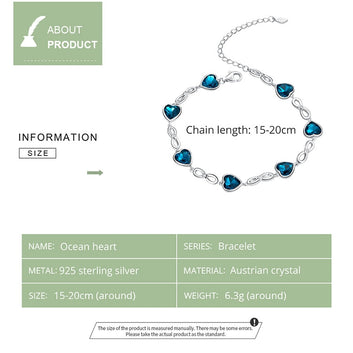Pulsera de cadena con corazón azul en plata de ley 925
