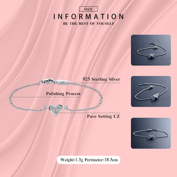 Pulsera de corazón de plata de ley 925