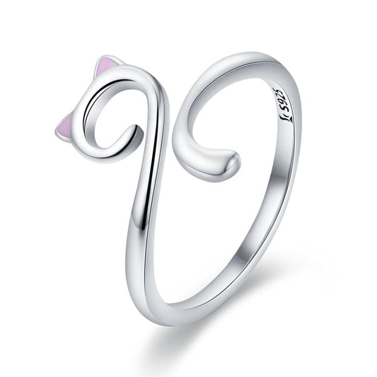 Anillo de gato y luna en plata de ley 925