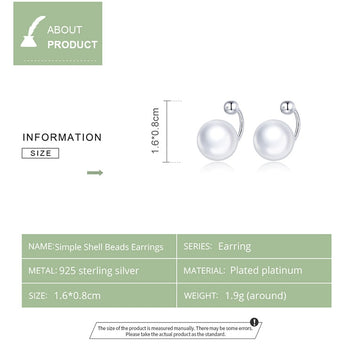 925 Sterling Silver Simple Shell Stud Earrings