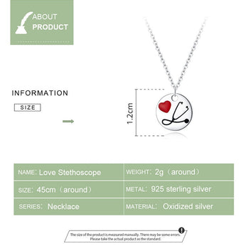 925 Sterling Silver Doctor Stethoscope Heart Necklace