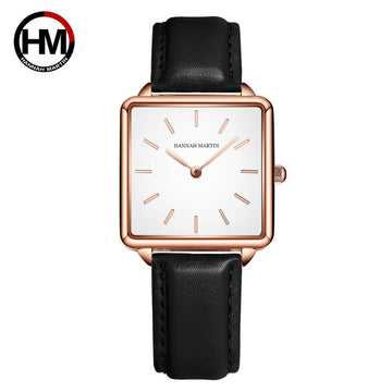 Genuine Leather Strap Japan Women Simple Design Square Dial Watch
