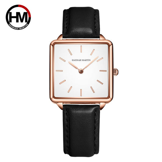 Reloj japonés con correa de cuero genuino para mujer, diseño simple, esfera cuadrada.