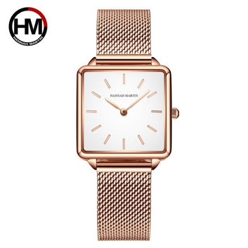 Reloj japonés con correa de cuero genuino para mujer, diseño simple, esfera cuadrada.