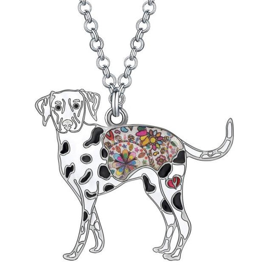 Floral Enamel Alloy Spot Dog Necklace Long Lovely Animal Pendant Jewelry